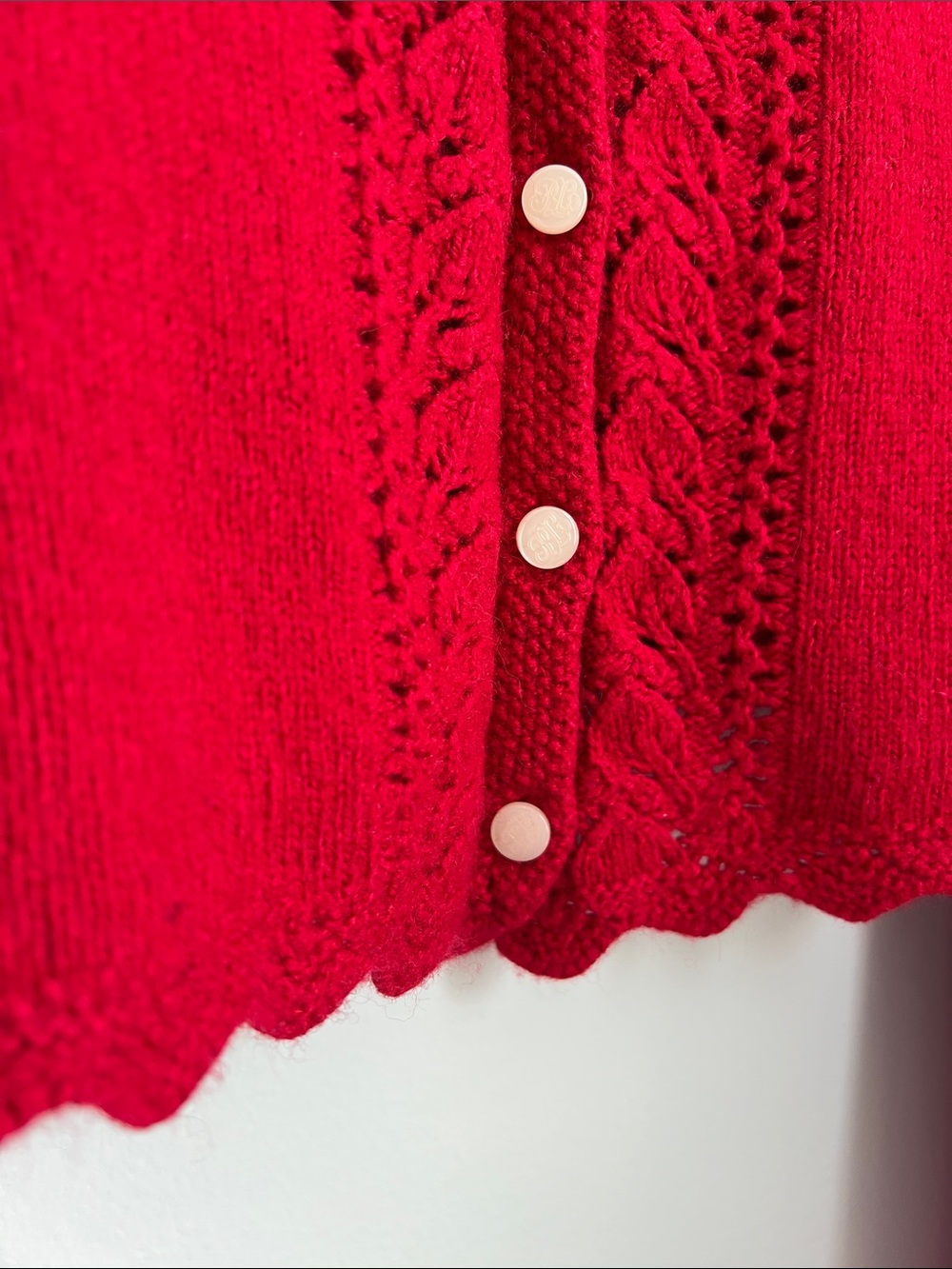 Polo by Ralph Lauren | Kids Bright Red Cropped Cardigan Scalloped Edges Sz XL - Picture 5 of 11